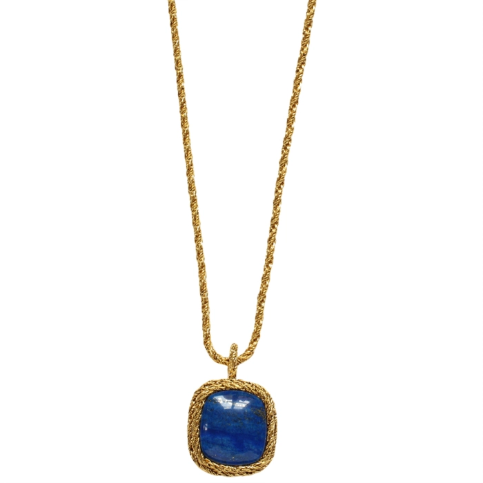 Collier Sautoir Ancien En Lapis-lazuli - Bijou Vintage, Pierre Bleue, Occasion