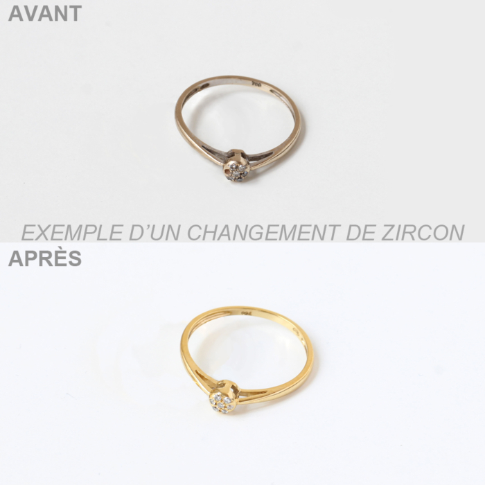 Remplacer un zircon — avant et après galvanoplastie or 24 carats Remplacer un zircon — avant et après galvanoplastie or 24 carats