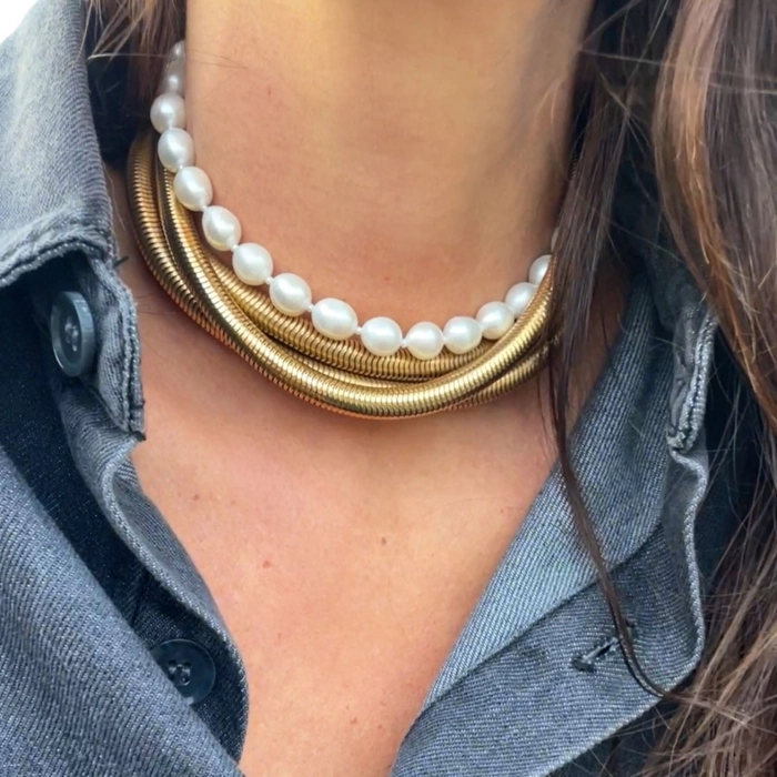 Collier Ras Du Cou Perles Culture Eau Douce Et Perles Rocailles Verre Plaqué Or - Fait Main, 41-45 Cm
