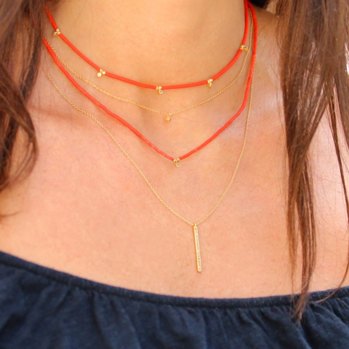 Collier Ras De Cou En Corail Naturel Orange - Bijou Vintage Occasion - Fabriqué En France
