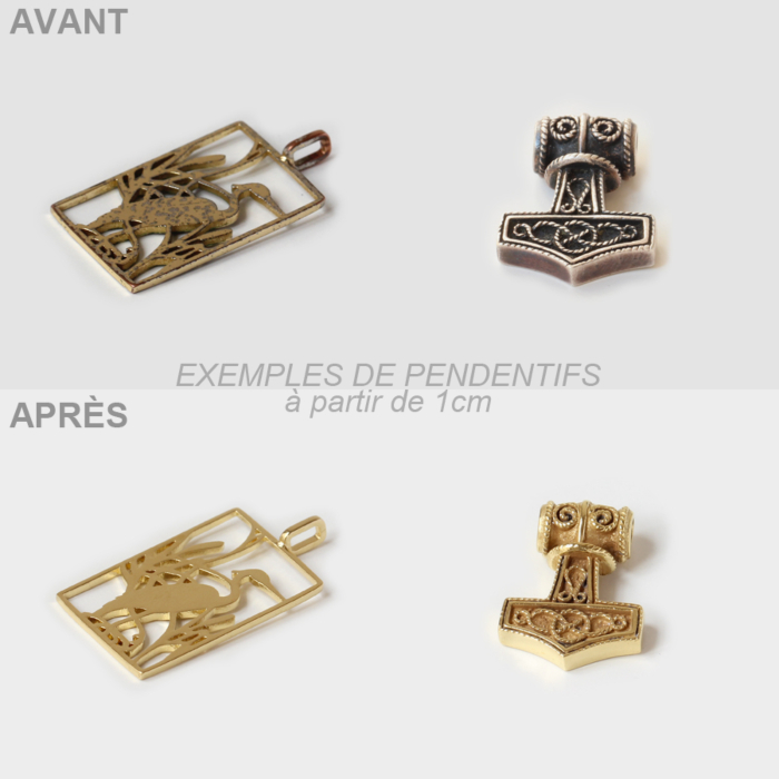 Dorure pendentif or 24 carats — exemple avant après Dorure pendentif or 24 carats — exemple avant après