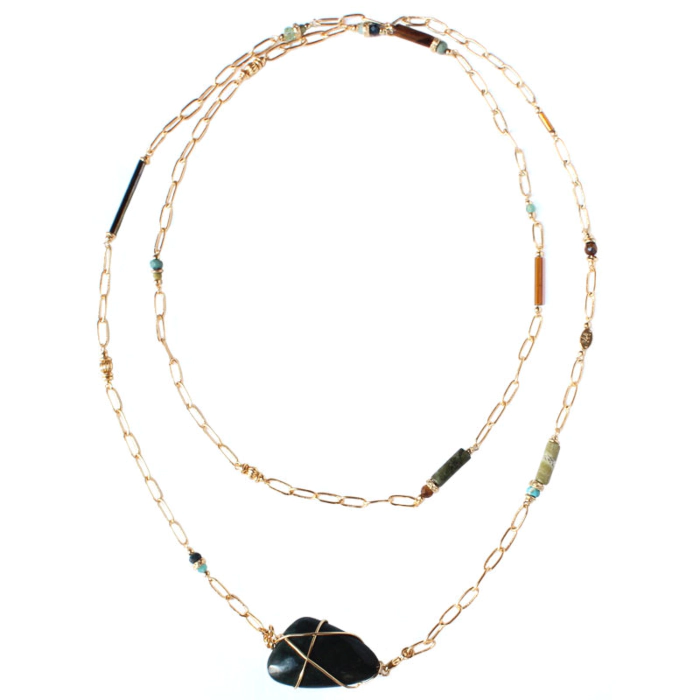 Collier Sautoir Fantaisie GAS Bijou Avec Pampille – Argenté – 59cm – Occasion Peu Porté