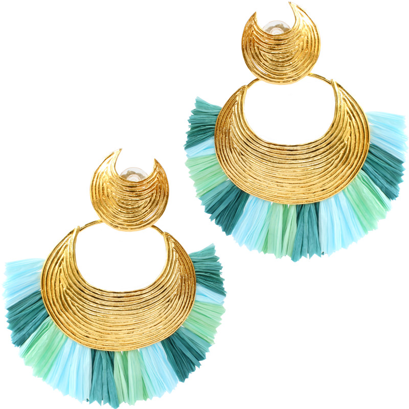Boucles d'oreilles Luna Wave Rafia turquoise