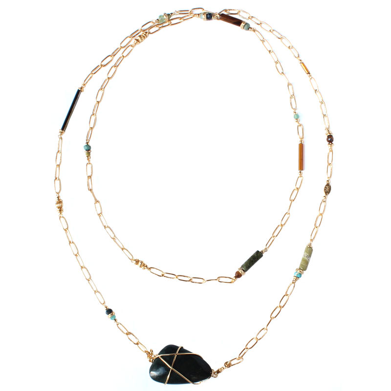 Rainbow long necklace Green Jasper