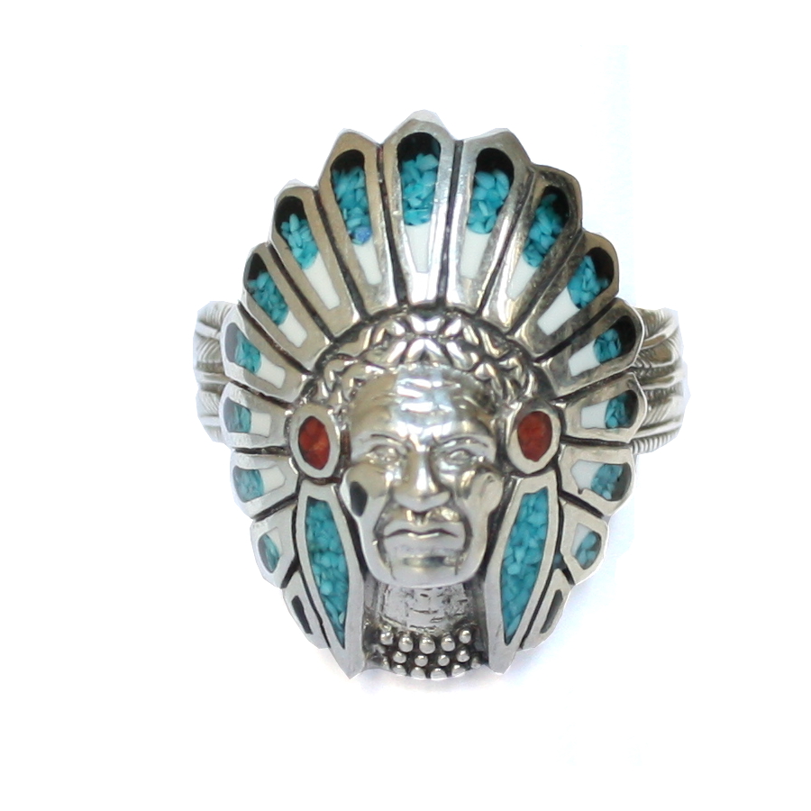 Geronimo Turquoise Coral Silver Ring
