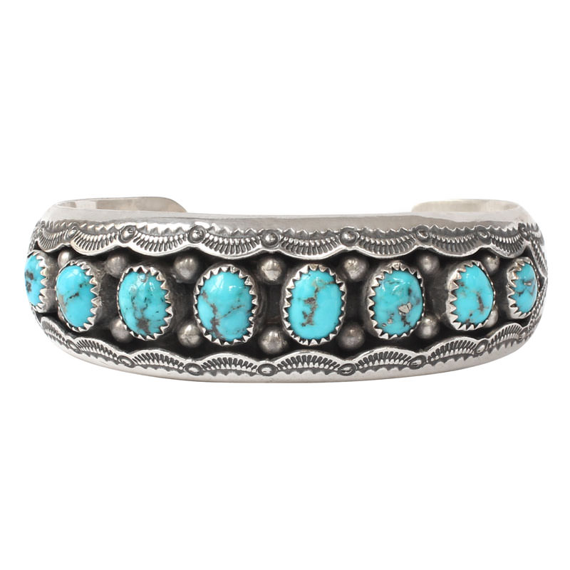 Silver and 8 oval Turquoises Bracelet